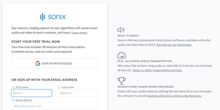 Step 1: Want to convert your M4A file to text? Start by creating a free Sonix account. Step 1: Create a free Sonix account to convert your M4A file to text